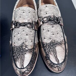 Men's Metallic Bronze Slip-On Loafers with Decorative Bit
